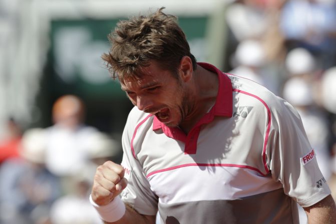 A pumped up Wawrinka reacts as he moved into a two sets to one lead in the French Open final.