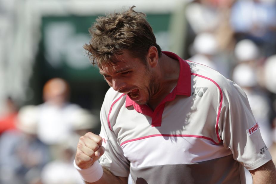 A pumped up Wawrinka reacts as he moved into a two sets to one lead in the French Open final.   