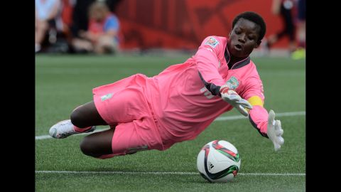 Ivory Coast's Dominique Thiamale makes a save during the first half.