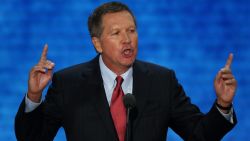 Ohio Gov. John Kasich speaks during the Republican National Convention at the Tampa Bay Times Forum on August 28, 2012 in Tampa, Florida. Today is the first full session of the RNC after the start was delayed due to Tropical Storm Isaac.