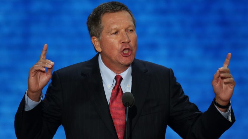  Ohio Gov. John Kasich speaks during the Republican National Convention at the Tampa Bay Times Forum on August 28, 2012 in Tampa, Florida. Today is the first full session of the RNC after the start was delayed due to Tropical Storm Isaac. 