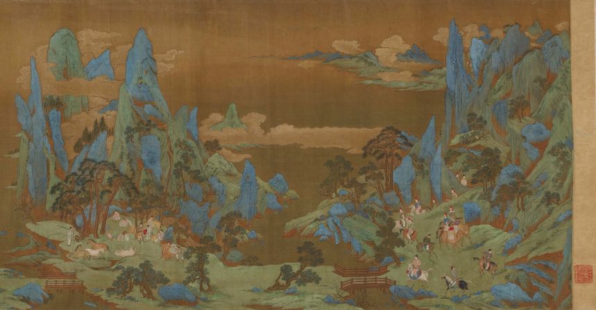 First invented in China around 5,000 years ago, silk has became synonymous with luxury, elegance, and even seduction.<br />Here, it also forms the canvas of a Ming Dynasty painting, "Travelers in the Springtime Mountains," dating back to the 16th century.