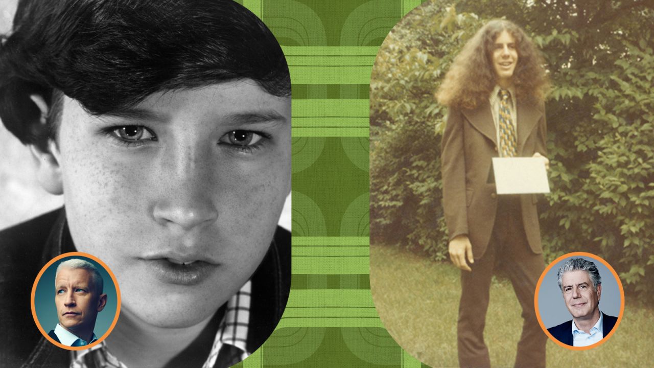 Left: CNN anchor Anderson Cooper didn't always have silver hair, as seen in this 1978 photo, but he did always have those piercing eyes. Right: That hair! "Parts Unknown" host Anthony's Bourdain clearly made his center part known in the '70s.