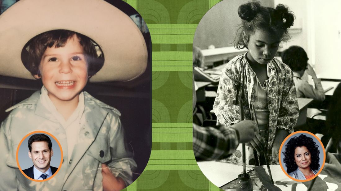 Left: CNN anchor John Berman seems to be thoroughly enjoying his giant cowboy hat. Right: CNN anchor Michaela Pereira takes an art project very seriously. 