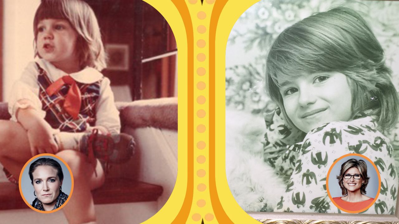 Left: Senior International Correspondent Arwa Damon shows off some '70s fashion in 1979. Right: CNN anchor Ashleigh Banfield strikes a pose without her now-signature glasses.