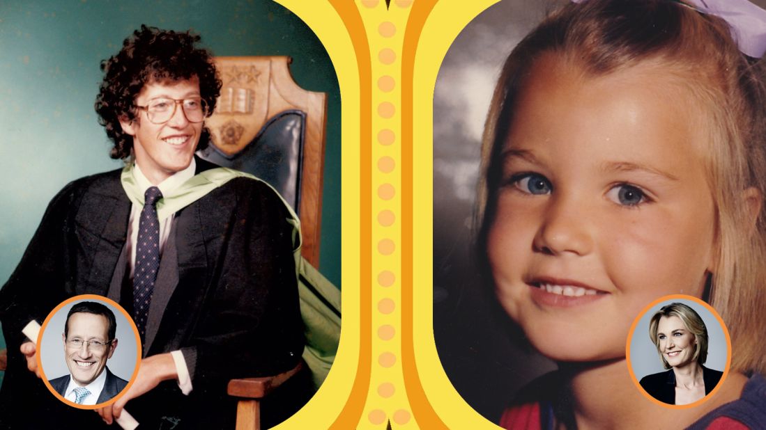 Left: CNN correspondent and host Richard Quest poses after a graduation ceremony. Right: CNN International anchor Robyn Curnow in Johannesburg in 1977. 