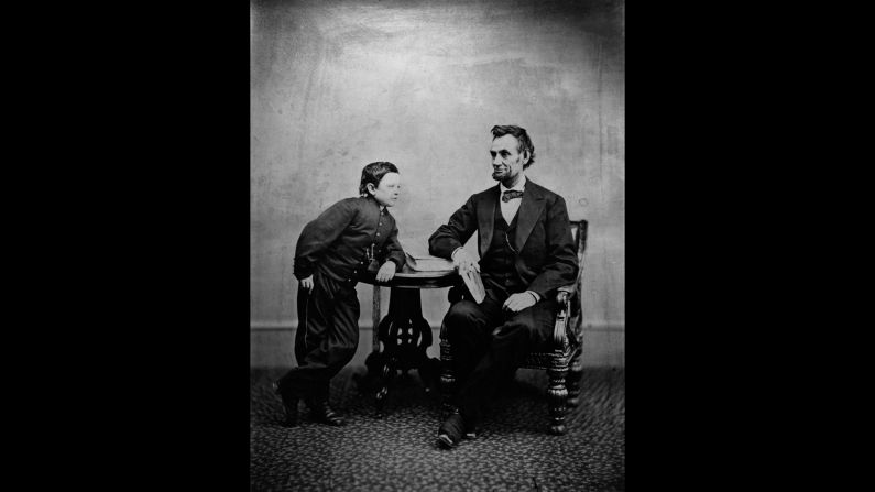 Lincoln with his son Tad on February 5, 1865. The photo was taken by Alexander Gardner.