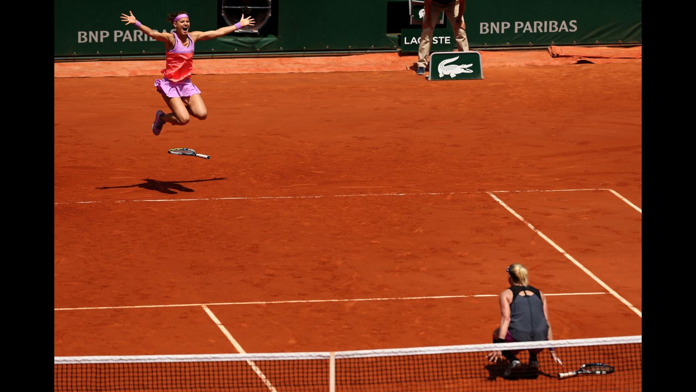 Bethanie Mattek-Sands, left, and her doubles partner, Lucie Safarova, celebrate after winning the French Open final on Sunday, June 7. The team also won the Australian Open doubles title earlier this year.