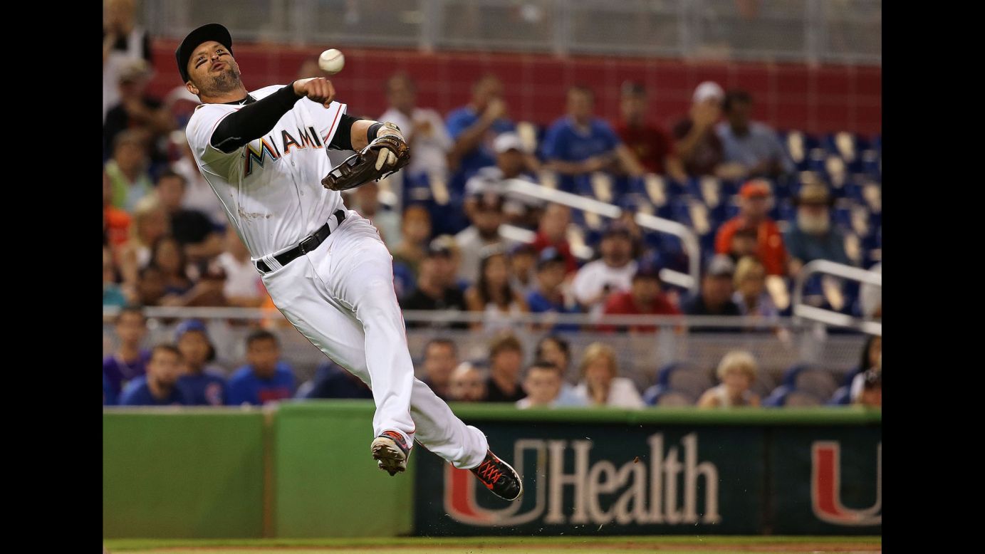 Miami third baseman Martin Prado throws to first during a home game against the Chicago Cubs on Wednesday, June 3.