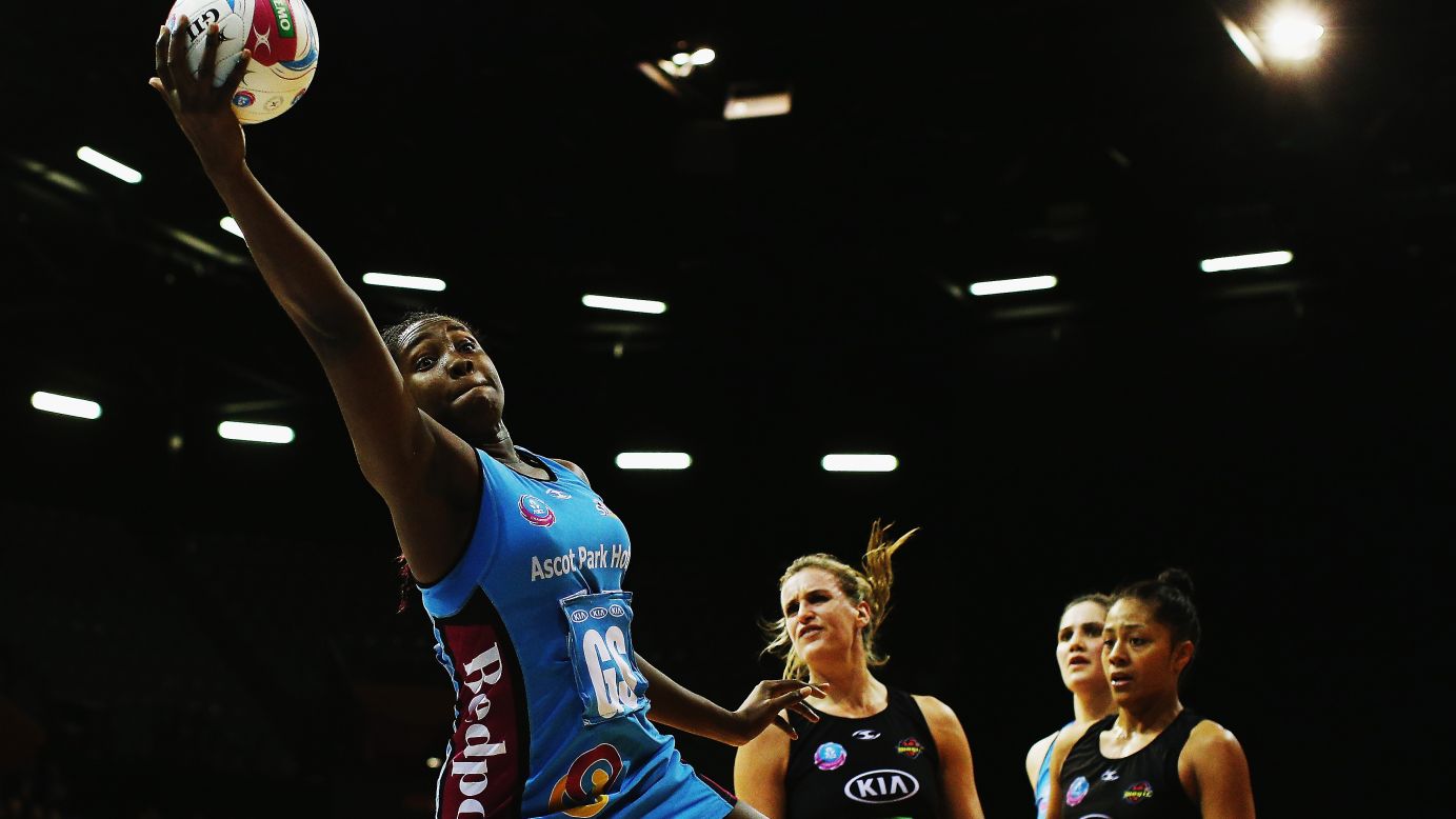 Netball player Jhaniele Fowler-Reid secures possession for the Southern Steel during an ANZ Championship match Saturday, June 6, in Hamilton, New Zealand. The Steel were eliminated from the league's finals series by the Waikato Bay of Plenty Magic.