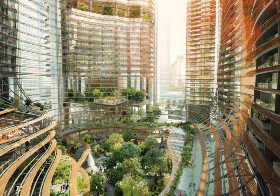 Due for completion in 2017, the <a href="https://www.cnn.com/travel/gallery/singapore-future-buildings/www.marinaone.com.sg" target="_blank">Marina One </a>complex on the Marina bay skyline will consist of four towers -- 2 office and 2 residential --  and a retail space surrounding 65,000 square feet of lush greenery and water features. It will further continue Singapore's current quest for green development.