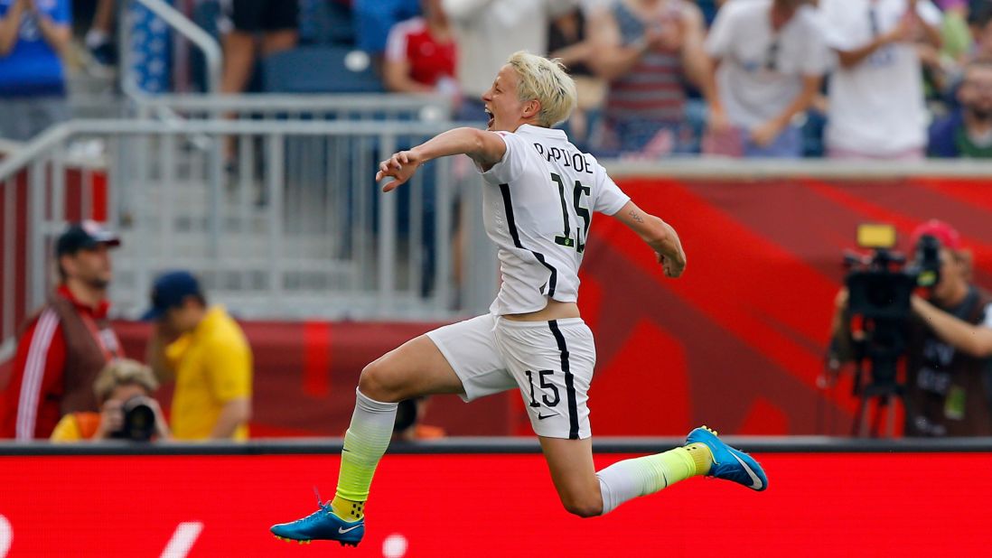 Rapinoe celebrates after scoring a goal against Australia in the team's opening match Monday, June 8, in Winnipeg. Rapinoe would later score again as the United States won 3-1.