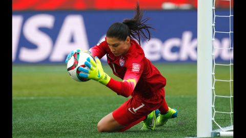 U.S. goalkeeper Hope Solo makes a save in the first half.