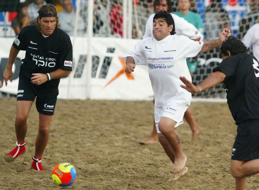 The game has been played by many greats, including Diego Maradona, pictured above in white. 