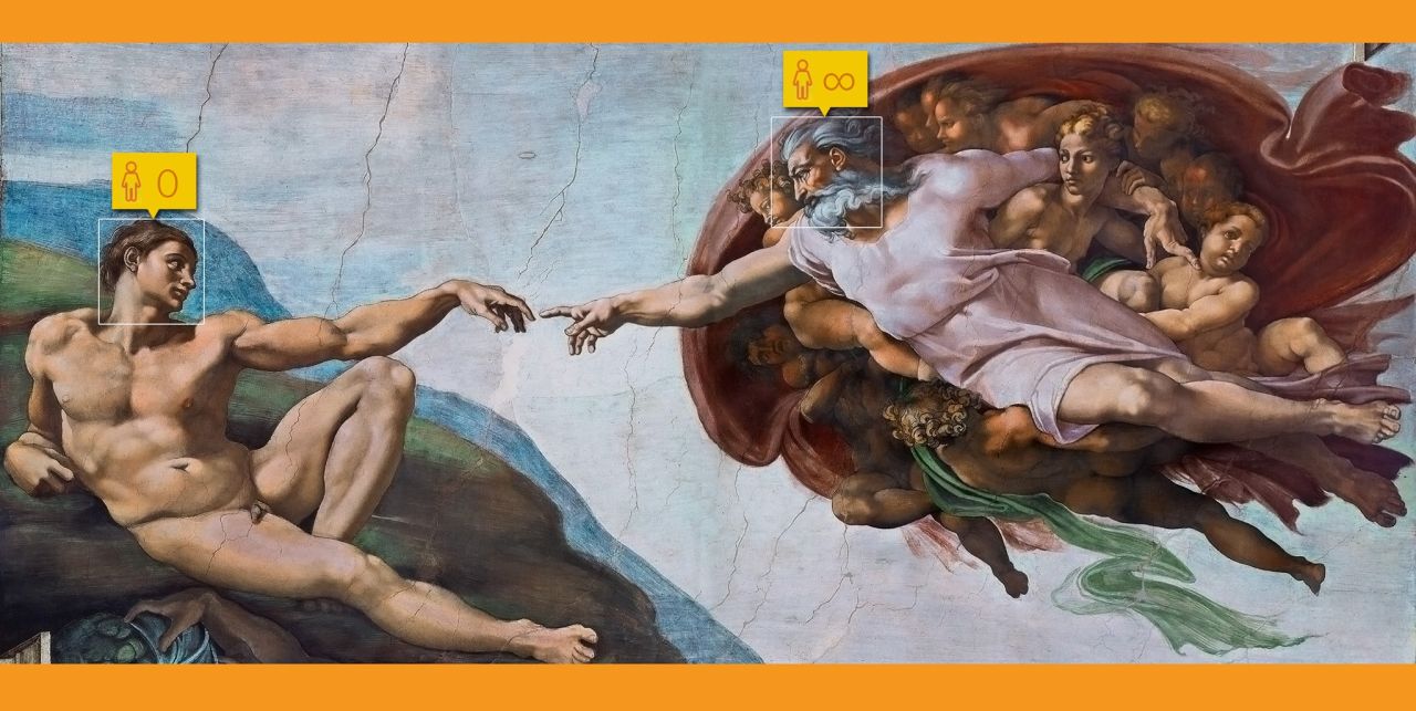 Finally, in yet another take on the <a href="http://edition.cnn.com/2015/05/01/tech/how-old-do-you-look-website/">viral Miicrosoft website</a> that can guess your age from a photograph, Kondakov reimagines Michelangelo's "Creation of Adam."