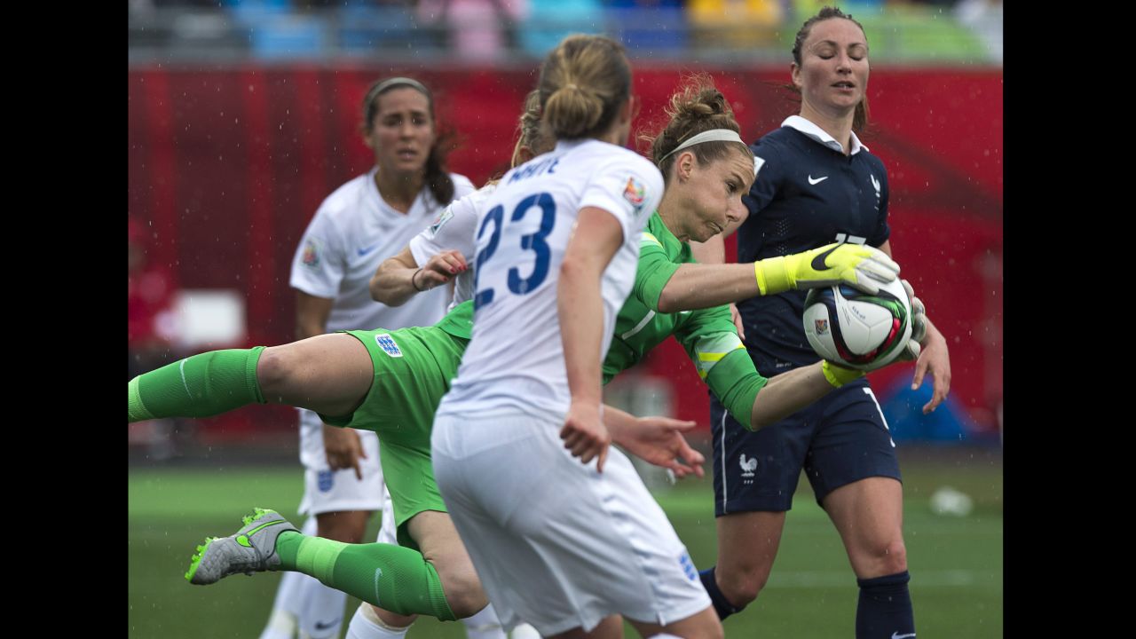 England goalkeeper Karen Bardsley makes a save during the first half. 