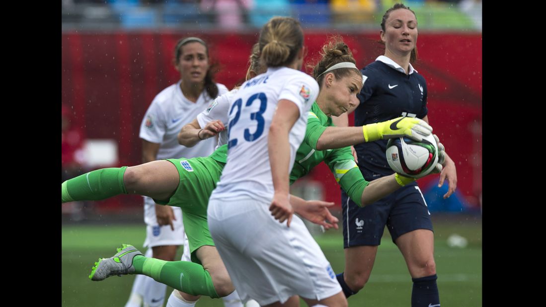 England goalkeeper Karen Bardsley makes a save during the first half. 