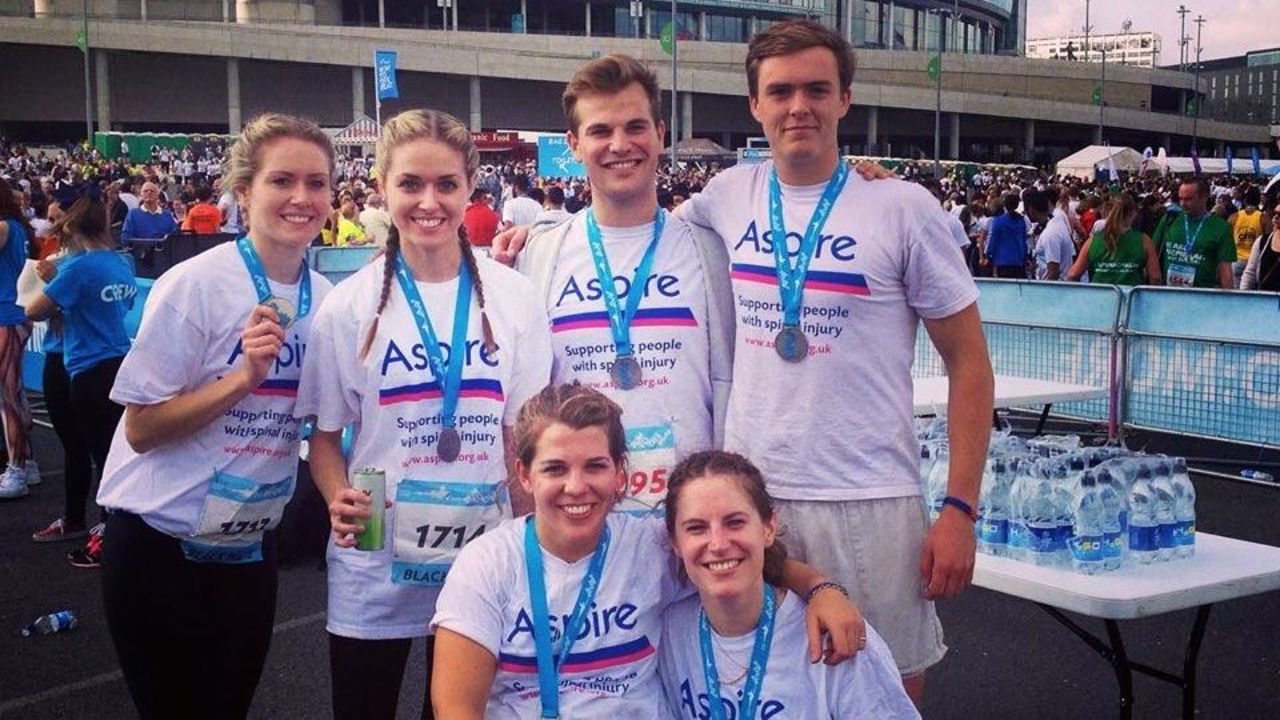 "It's a hard thing to accept that you might play a sport and not be amazing," says Elwes, pictured with friends after a charity event in 2014.