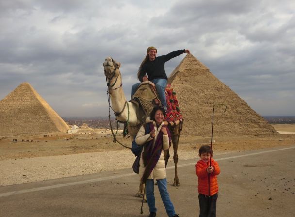 U.S. tourist <a href="index.php?page=&url=http%3A%2F%2Fireport.cnn.com%2Fdocs%2FDOC-1247355">Brian Wahl </a>couldn't resist having this photo taken at the pyramids in Giza January this year. He moved to the country with his family due to his wife's job, and has been loving the experience. "Even though we have lived in Alexandria for half a year, there is still not a day that I don't hear someone welcoming me," he says. 