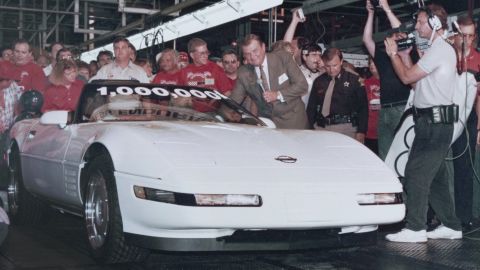 On July 2, 1992, the 1 millionth Corvette rolls off the line at a factory in Bowling Green, Kentucky. VIN: 1G1YY33PXN5119134. Base price: $40,145. The car included a cassette player with auto-reverse.