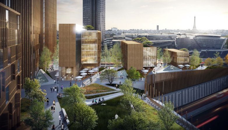 The roof garden of the MGA-designed wooden skyscraper proposed for Paris as part of the <a href="index.php?page=&url=http%3A%2F%2Fwww.reinventer.paris%2Fen%2Fhome%2F" target="_blank" target="_blank">Reinventer Paris</a> competition.