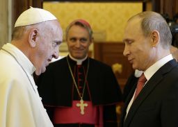 Pope Francis meets Russian President Vladimir Putin at the Vatican.