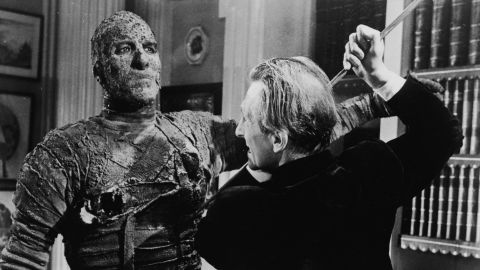 Peter Cushing attempts to kill Lee in the 1959 film "The Mummy."