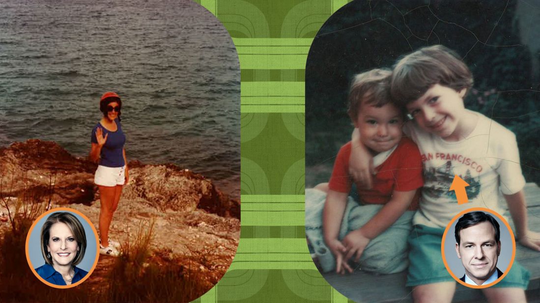 Left: Chief political analyst Glora Borger waves by the water. Right: CNN anchor and chief Washington correspondent Jake Tapper gives a hug to little brother Aaron. 