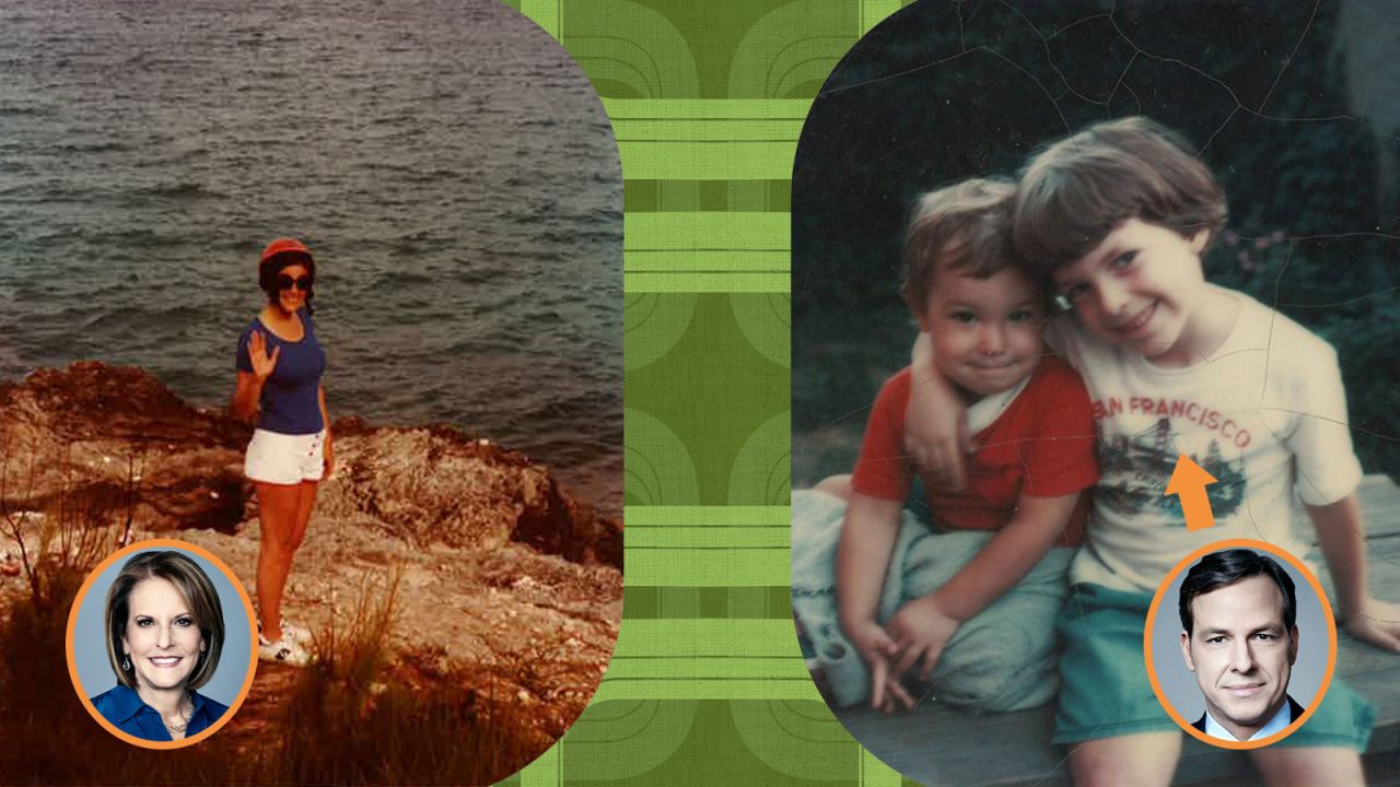 Left: Chief political analyst Glora Borger waves by the water. Right: CNN anchor and chief Washington correspondent Jake Tapper gives a hug to little brother Aaron.