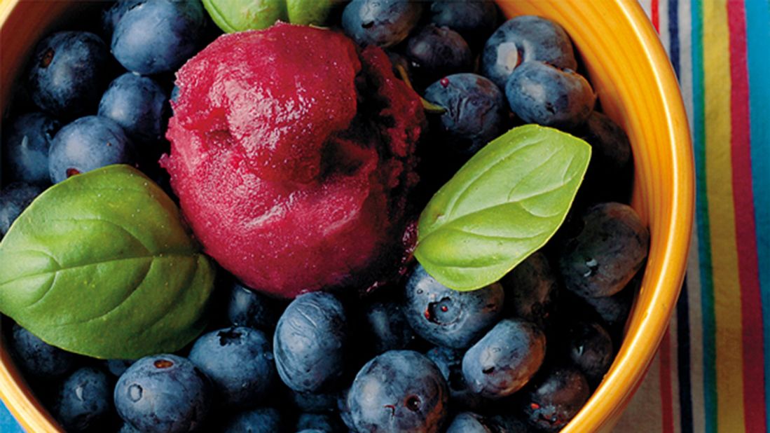 A blend of blueberries, basil creates Mount Desert Island Ice Cream's blueberry basil sorbet. The basil is fresh from Maine. Still not impressed? The blueberries are hand-deseeded.<br />