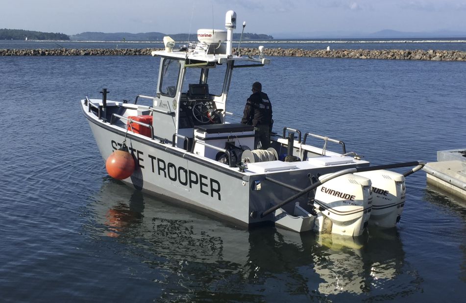 A Vermont state trooper heads out on Lake Champlain in Burlington, Vermont, on June 11.