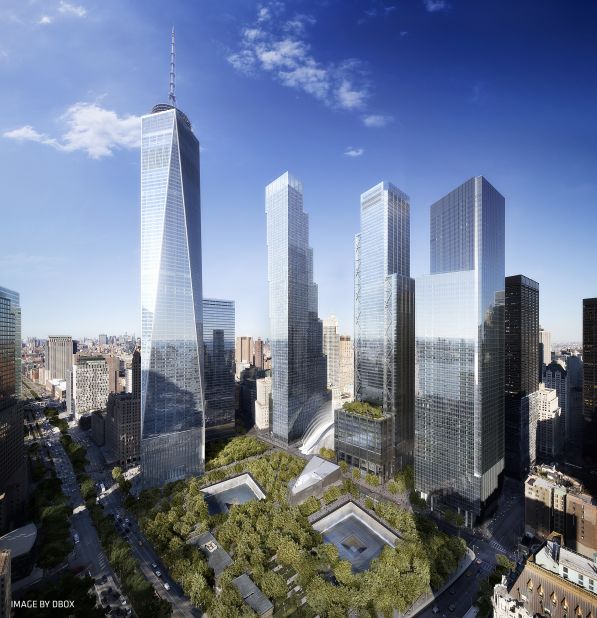 Ingels says: "With the shape of One World Trade, the tower actually reclines towards the top, and the silhouette of Two World Trade actually expands with the same angle, so that in a way the space between the two buildings, although leaning, is still parallel. Not like Siamese twins or identical twins, but rather like siblings, or some kind of ying-yang relationship." 