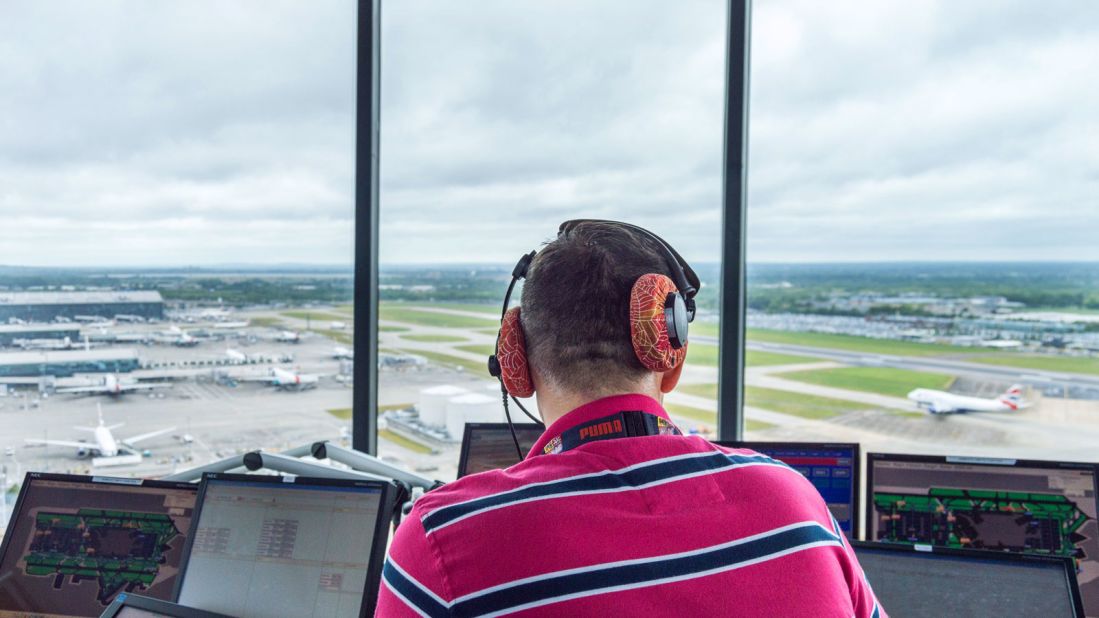 Heathrow Airport's control tower commands the world's busiest runways. Some 73 million passengers pass through the airport every year. 