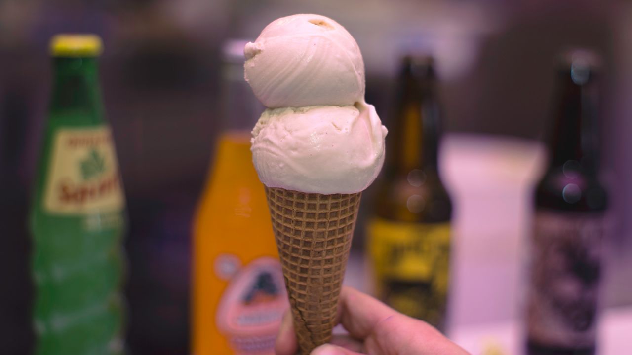 Sweet Action Ice Cream recommends Stranahan's whiskey brickle as an adult flavor. Kids can enjoy a scoop of biscuit + jam ice cream.