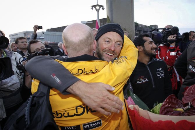 The hard work is worth it for Walker when his ADOR crew celebrate the overall victory as they dock at L'Orient in France at the end of the penultimate stage.