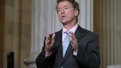 U.S. Sen. Rand Paul (R-KY) does a live interview with FOX News in the Russell Senate Office Building rotunda on Capitol Hill June 1, 2015 in Washington, D.C.  