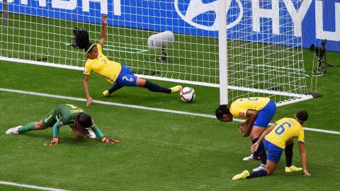 Ingrid Rodriguez of Ecuador fails to prevent an own goal by teammate Angie Ponce.