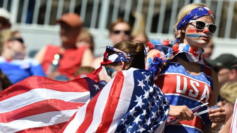 U.S. fans prepare to watch the Sweden match.