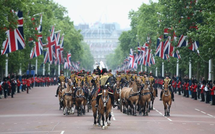 Troops advance down the Mall during the parade.