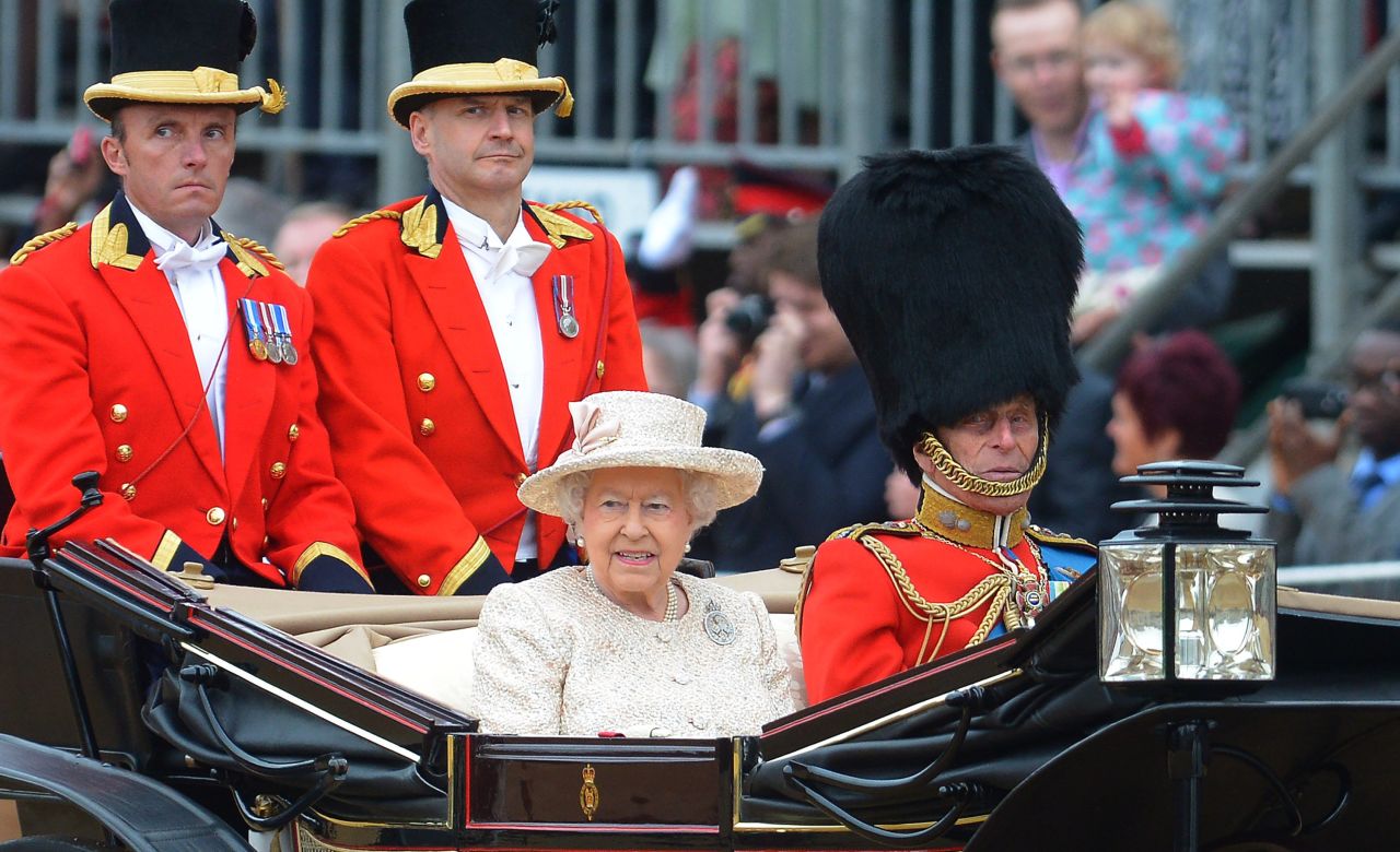 Queen Elizabeth II arrives at the Horse Guards Parade.