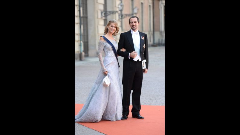 Greece's Prince Nikolaos and Princess Tatiana arrive for the wedding.