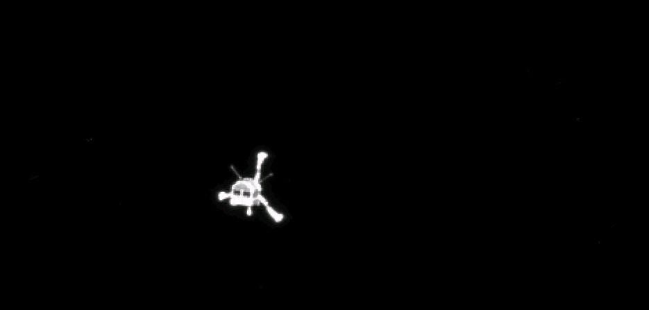 One of the primary objectives of the Rosetta mission was to drop the Philae lander onto the comet. The probe was successfully deployed in November 2014, becoming the first probe to land on a comet. But Philae failed to grab onto the comet and bounced around. It fell silent a few days later. Then on June 13, 2015, <a href="index.php?page=&url=http%3A%2F%2Fblogs.esa.int%2Frosetta%2F2015%2F07%2F10%2Fnew-communication-with-philae-commands-executed-successfully%2F" target="_blank" target="_blank">Philae came out of hibernation</a> and "spoke" to mission managers at the European Space Agency for 85 seconds. This photo above was taken by the lander's mothership, the Rosetta orbiter, after the lander started its descent to the comet.