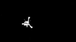 The Philae comet lander is back in touch with mission managers at the European Space Agency. The photo above was taken by the lander's mothership, the Rosetta orbiter, on December 11, 2014 after the lander started its descent to the comet.