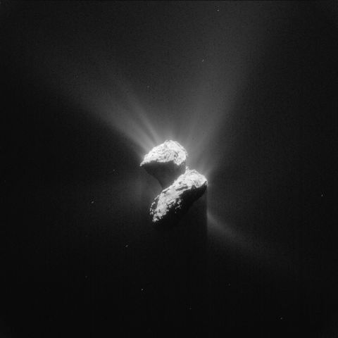 This image of Comet 67P/Churyumov-Gerasimenko was taken by Rosetta on June 5, 2015, while the spacecraft was about 129 miles (208 kilometers) from the comet's center.