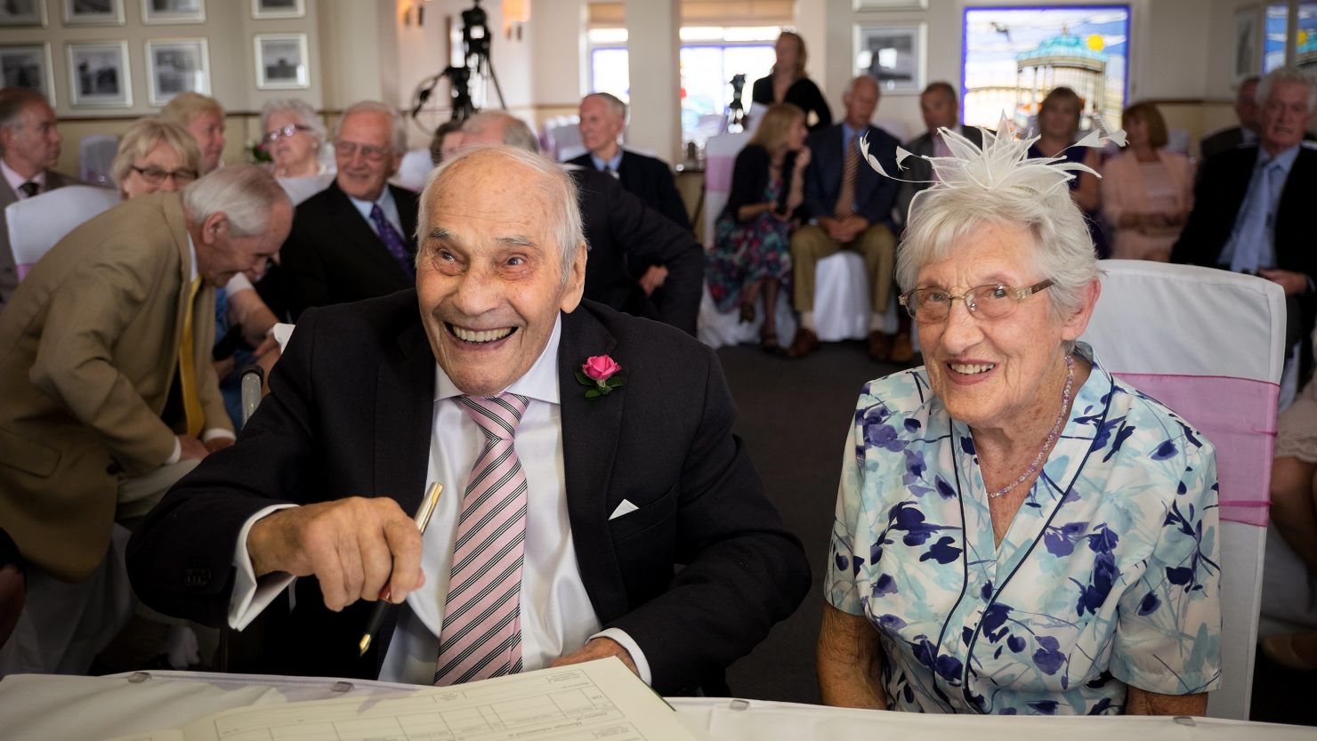George Kirby, 103, married his girlfriend of 27 years, Doreen Luckie, 91, on Saturday in Eastbourne, England. 