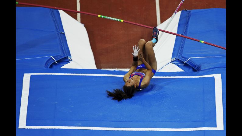 Thailand's Chayanisa Chomchuendee reacts after missing a pole-vault attempt at the Southeast Asian Games on Thursday, June 11. She still won the event, however.