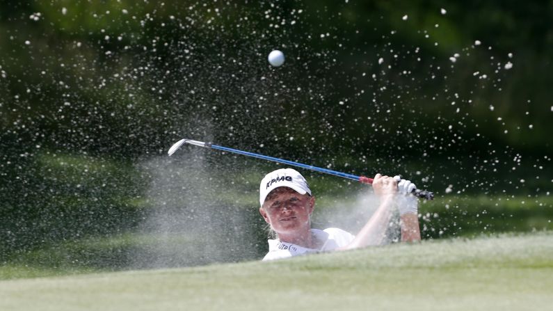 Stacy Lewis plays out of a bunker during the Women's PGA Championship on Saturday, June 13.