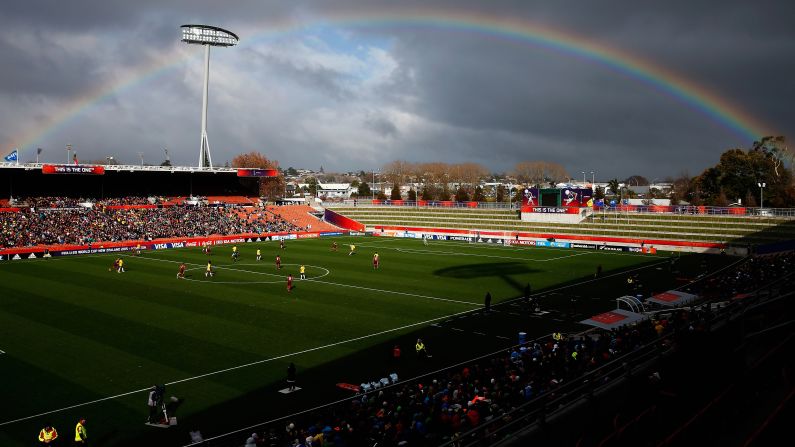 A rainbow appears over Waikato Stadium during a match Sunday, June 14, at the Under-20 World Cup in Hamilton, New Zealand. <a href="index.php?page=&url=http%3A%2F%2Fwww.cnn.com%2F2015%2F06%2F09%2Fsport%2Fgallery%2Fwhat-a-shot-sports-0609%2Findex.html" target="_blank">See 42 amazing sports photos from last week</a>