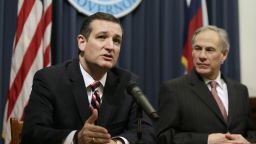 Senator and 2016 presidential hopeful Ted Cruz (left) with Texas Gov. Abbott addressed the Texas Federal Ruling Delaying Obama's executive action on immigration on February 18th, 2015. Months later, on June 6th, 2015, the 2016 candidate would hold a fundraiser along the U.S. - Mexico border in McAllen, Texas.