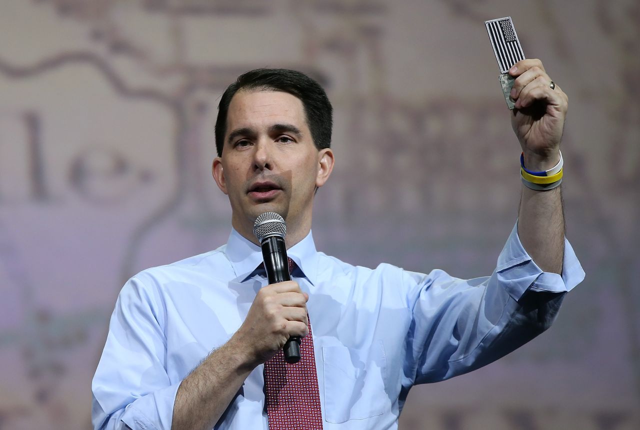 Wisconsin Gov. Scott Walker, seen here at the 2015 National Rifle Association annual meeting in April 10, visited the Texas border region in March. When it comes to immigration, the likely 2016 presidential contender declined to say whether he would support a pathway to citizenship even after the border was secure.